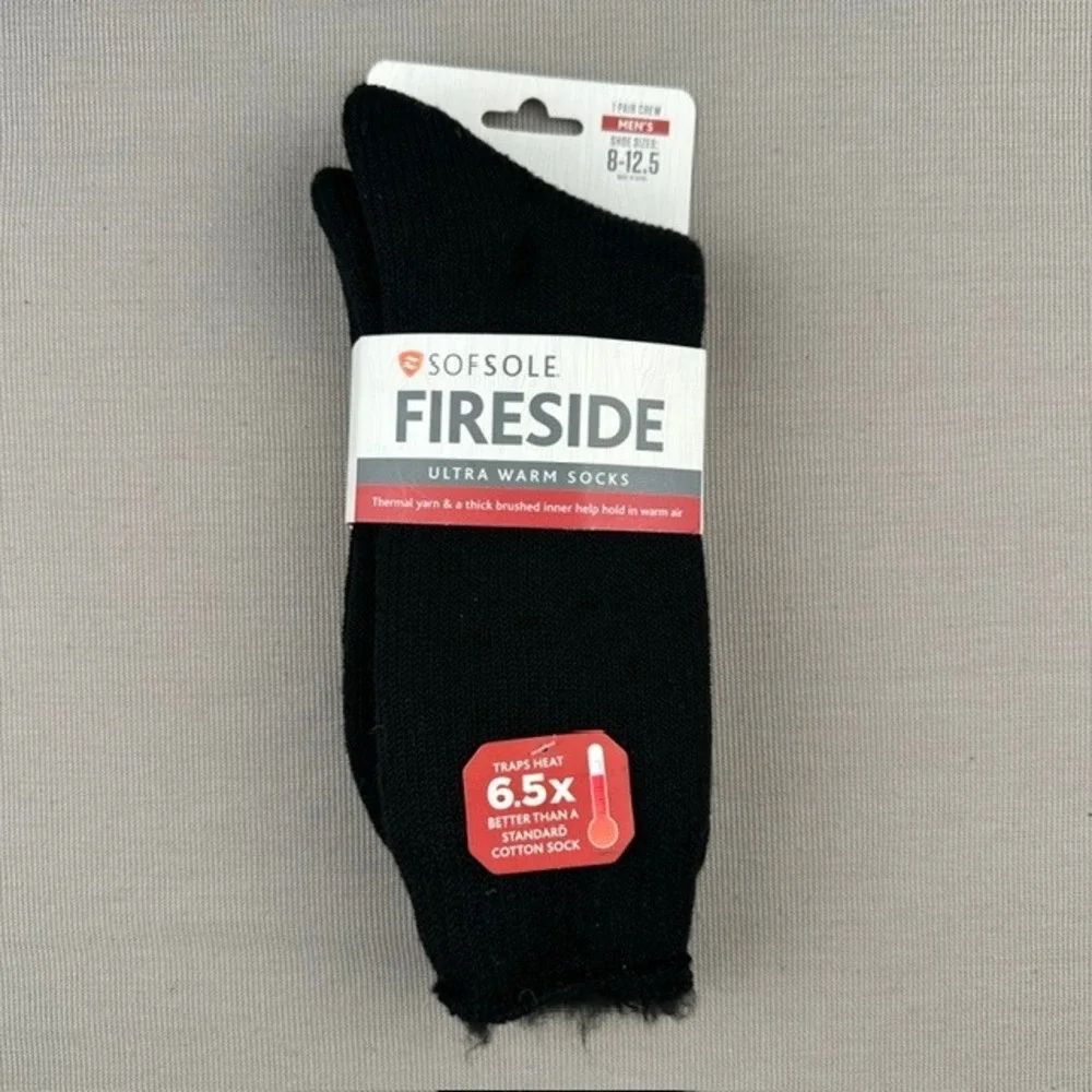Sof Sole Fireside Ultra Warm Socks Mens 8-12.5 Black Thermal Crew 1 Pair NEW